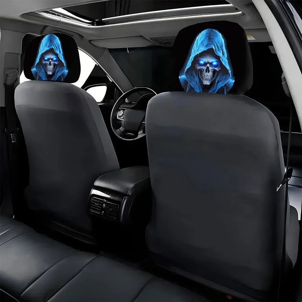 2pcs 28x26cm Blue Skull Pattern Car Headrest Cover Universal Headrest Protector Case Fashion Auto Interior Decor Accessory