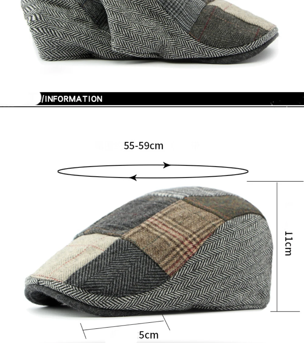 HT4295 Baskenmützen Frühling Herbst Winter Woll-Baskenmütze Patchwork Kariert Künstler-Malermütze Herren Damen Ivy Flachmützen Unisex Baskenmütze – Detail 4