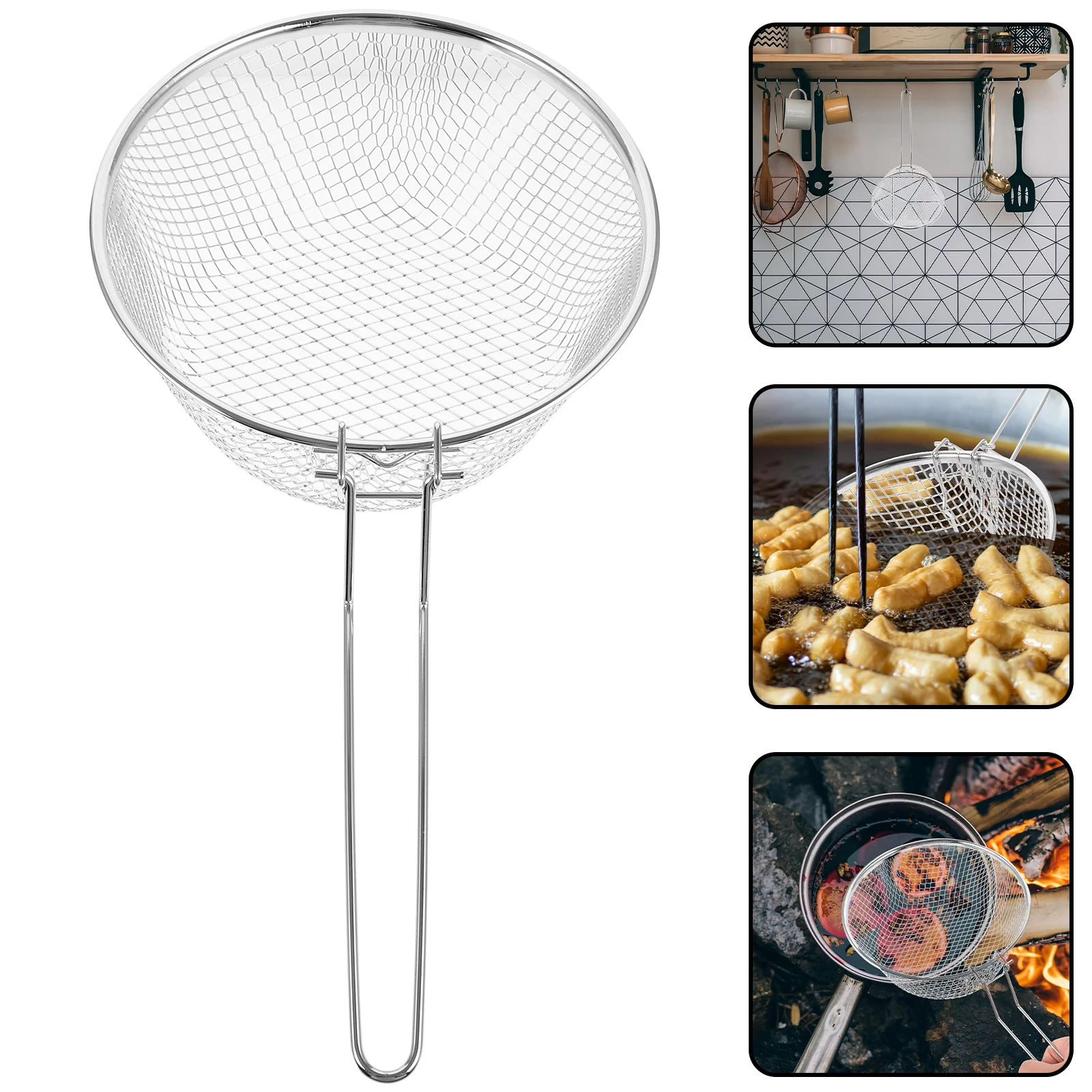 

Deep Fry Basket Stainless Steel Folding Handle Practical Kitchen Frying Basket for French Fries Onion Rings Snack