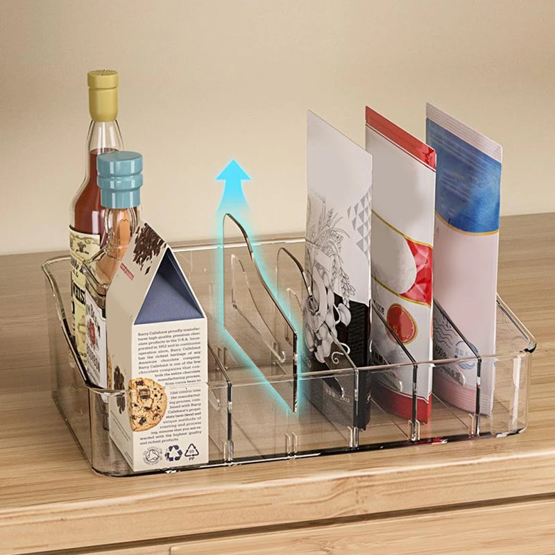 Large Capacity Spice Rack Transparent Divided Cosmetic Food Storage Box Countertop Spice Shelf Kitchen Pantry Cabinet Organizer