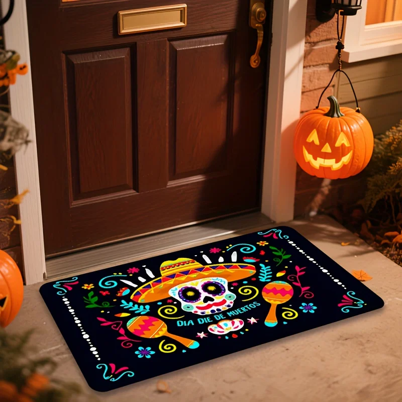 Day Of The Dead Doormat Mexican Dia De Los Muertos Sugar Skull Entrance Carpet For Traditional Festival Front Door Floor Mat
