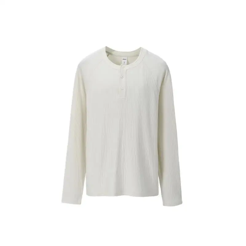 Jiezhan Men's Clothing | Henley Collar Ribbed Four-way Stretch Long Sleeve 26 Autumn New Product Old Money Style