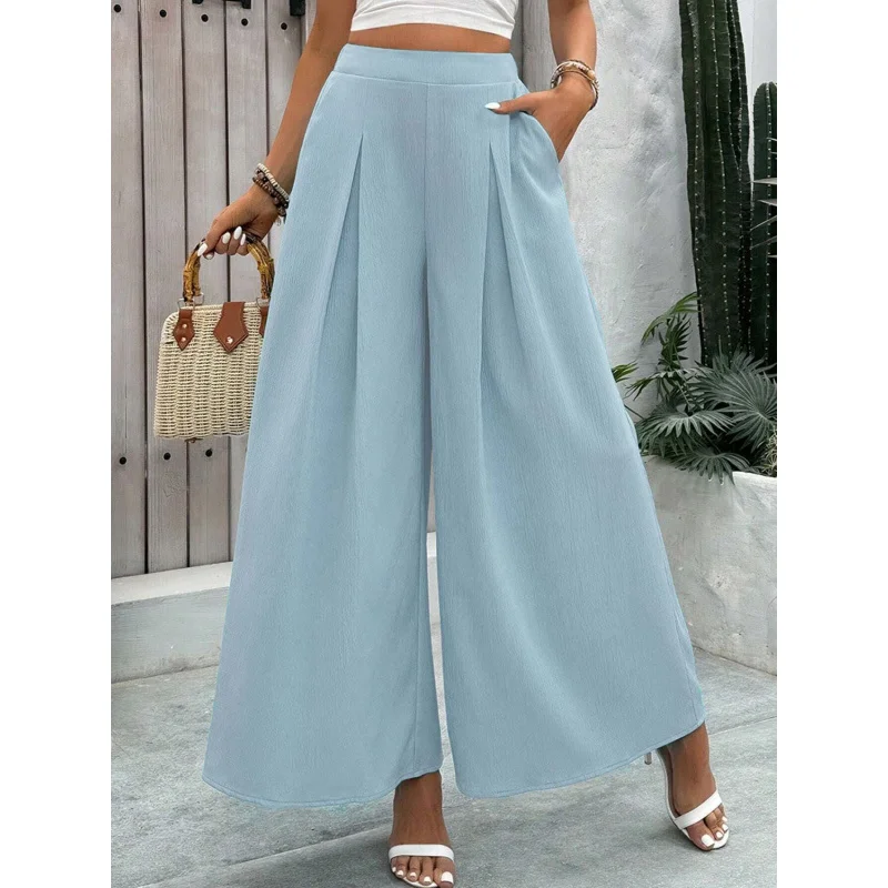 

YQ1-INSNew2026Spring Summer Woven Casual Full-Wrap Elastic Waist Pleated Slimming Loose Long Pants