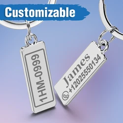 Customized Engraved Name Plate Number Keychain For Car Logo Personalized Anti-lost Keyring Key Chain Ring Best Gift P009C