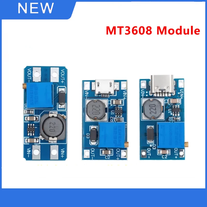 

MT3608 Module DC-DC Adjustable Booster Module 2A Boost Plate Step Up Board with MICRO/TYPE-C USB 2V-24V to 5V 9V 12V 28V