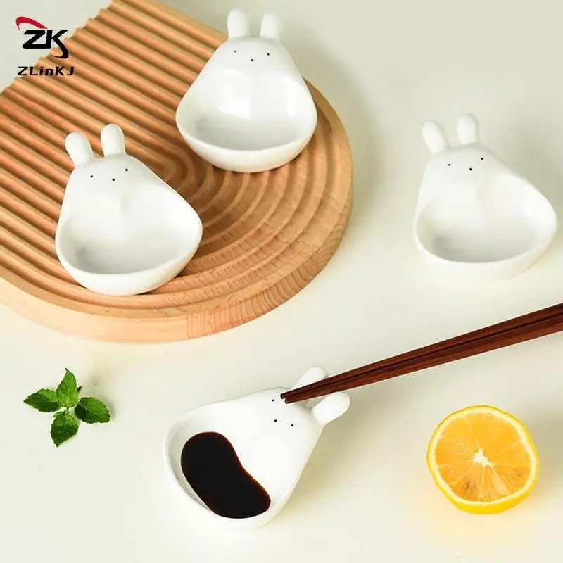 Ceramic Sauce Dish With Handle Cute Rabbit Seasoning Dishes Small Sushi Dipping Bowl Kitchen Soy Vinegar Snake Sauce Plate