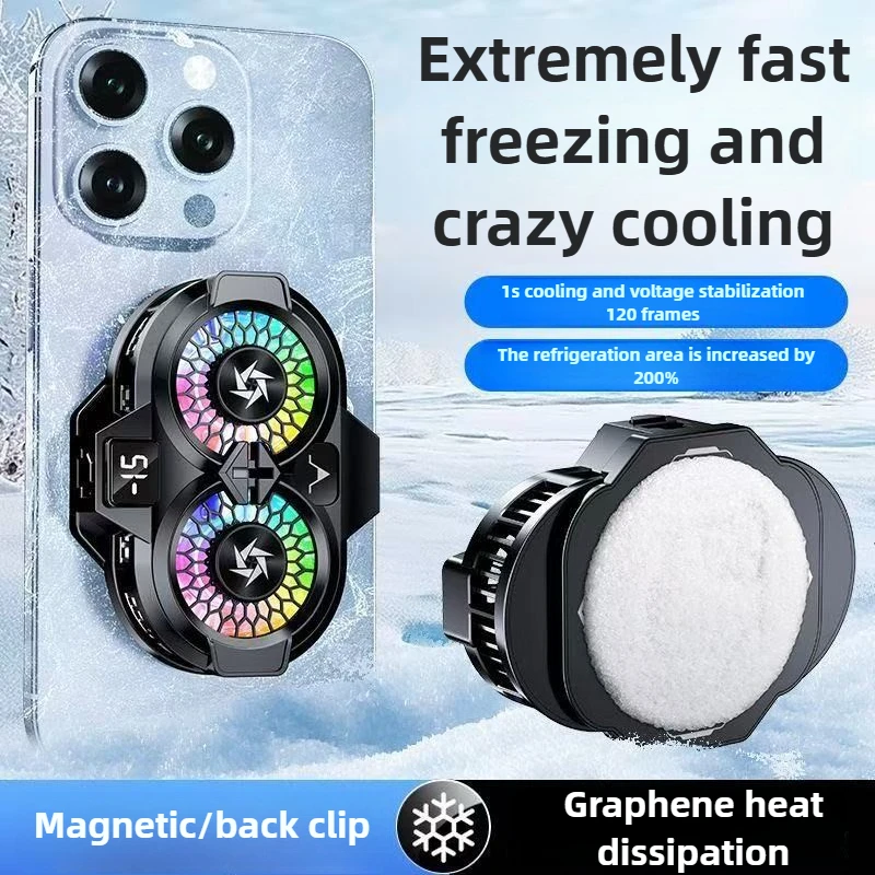 

SL57 Mobile Phone Dual Fan Cooler Semiconductor Magnetic & Back-clip Cooling Radiator with Display for Game PUBG Live Streaming