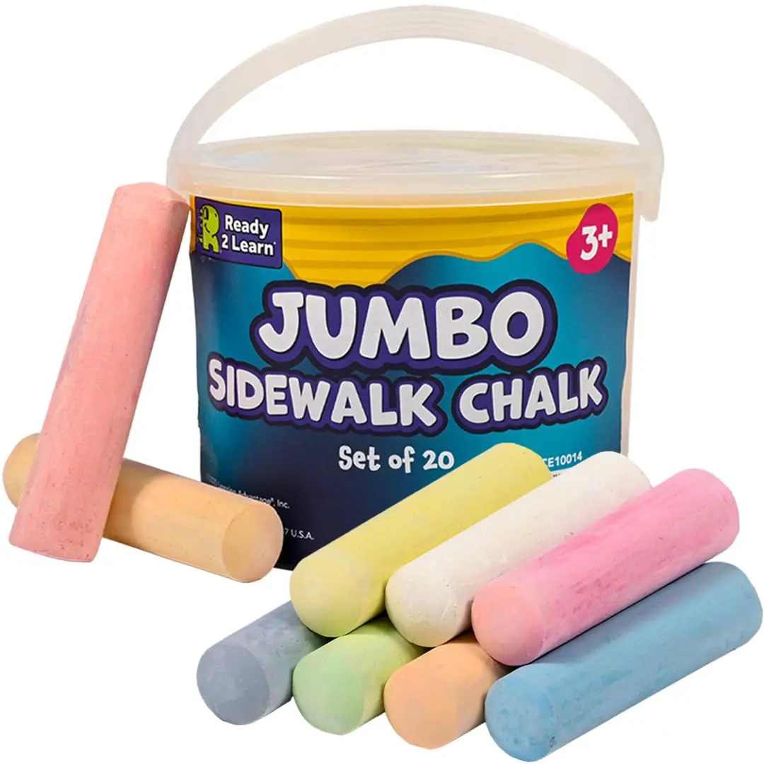 

Jumbo Sidewalk Chalk Set of 20 for Kids - Washable Outdoor Chalk with 9 Colors for Driveways and Playgrounds