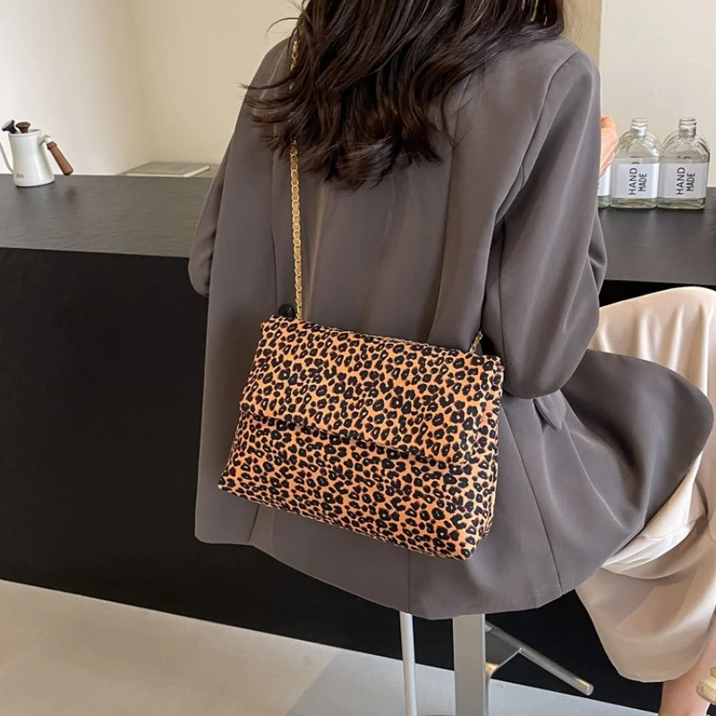 Bolso Retro con estampado de leopardo para mujer, bandolera de diseñador, a la moda