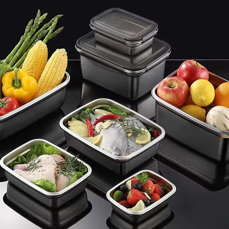 304 Stainless Steel Crisper Box Airtight Food Storage Container With Lid Lunch Bento Food Box Outdoor Picnic Camping Tool