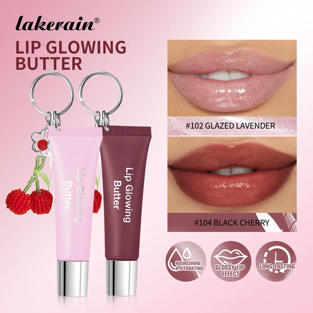 Lippenglanz mit Kirsch-Schlüsselanhänger, langanhaltend, feuchtigkeitsspendend, rosa, nährender Lippenstift, leuchtende Butter, Make-up-Pflege, Glanzkosmetik