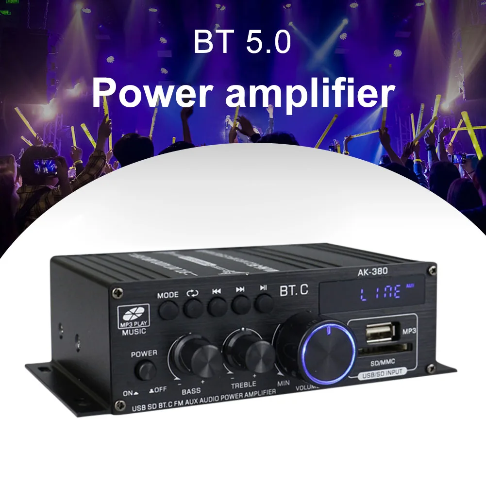 AMPLIFICADOR DE POTENCIA AK-380 para coche, dispositivo Digital de Audio con Bluetooth 800, 2 canales, FM, USB, Control remoto, HIFI estéreo, Subwoofer, 5,0 W