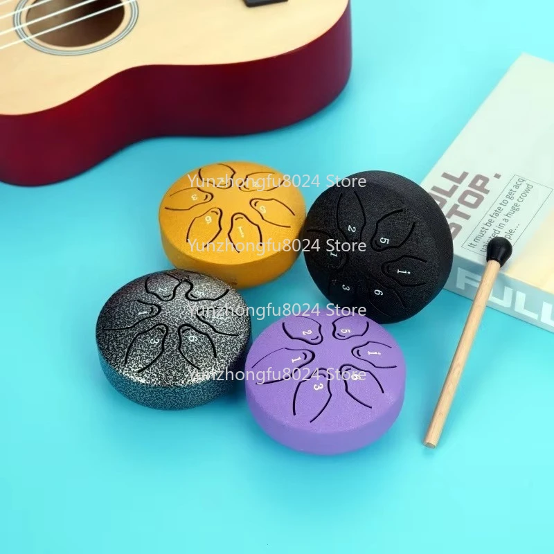 3 Inch (8 Cm) 6 Music Note Mini Stainless Steel Tongue Drum Disc Percussion Instrument with Leather Head