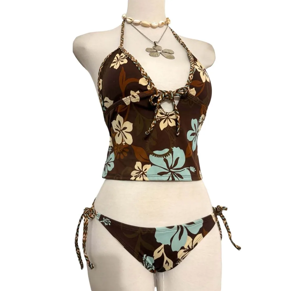 

2Pcs/Set Fashion Summer Y2k Beach Bikini Harajuku Vintage Bikini Set Bathing Suit Casual Beachwear Beach