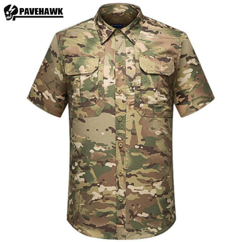 

Commuter Tactical Shirt Mens Outdoor Training Camouflage Short Sleeved Tops Multi Pocket Summer Breathable Hunting T-shirt Thin