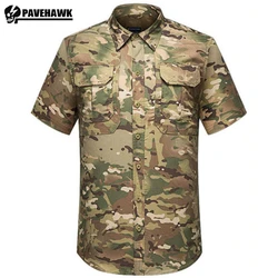 Commuter Tactical Shirt Mens Outdoor Training Camouflage Short Sleeved Tops Multi Pocket Summer Breathable Hunting T-shirt Thin