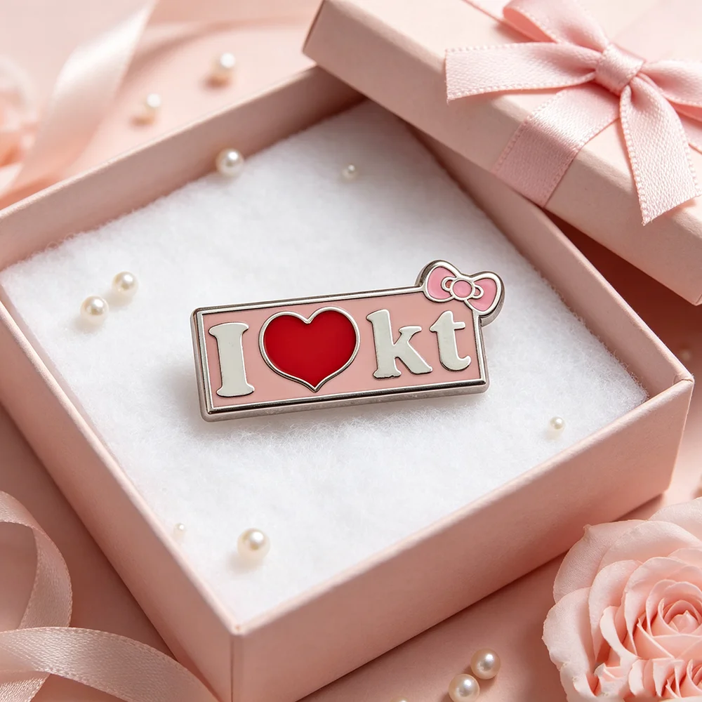 Niedliche Emaille-Pins „I Love KT“-Broschen, rosa Schleife, rotes Herz, Metall-Abzeichen, Anstecknadel für Rucksack, Jeansjacke, Geschenk – Detail 15