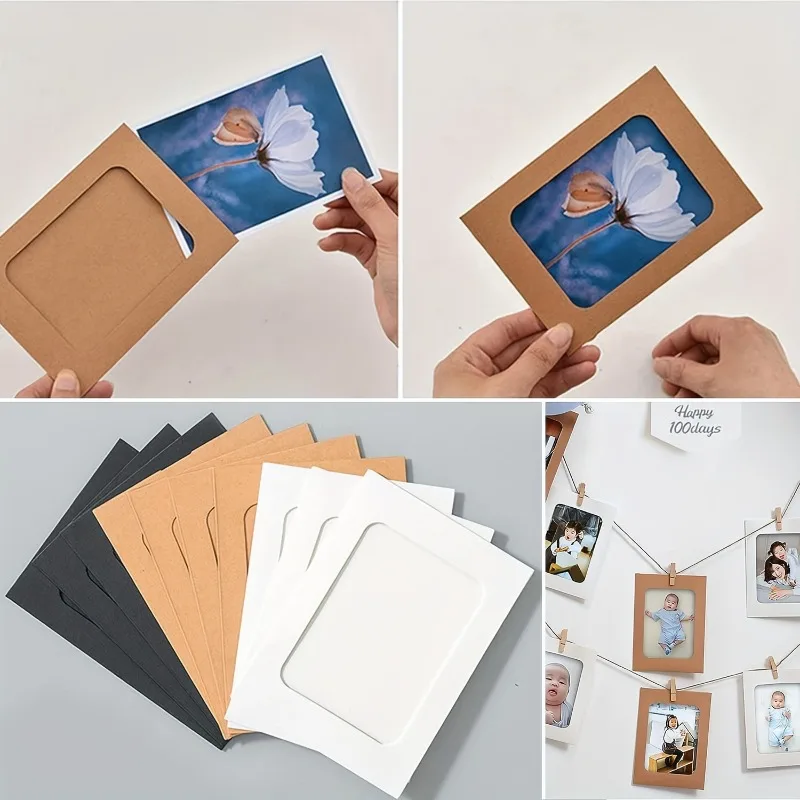 Paper Photo Frame 10pcs Kraft Hanging Picture Frames Display For Baby Photo Frame For Home Wall Decor with Free clips & twine