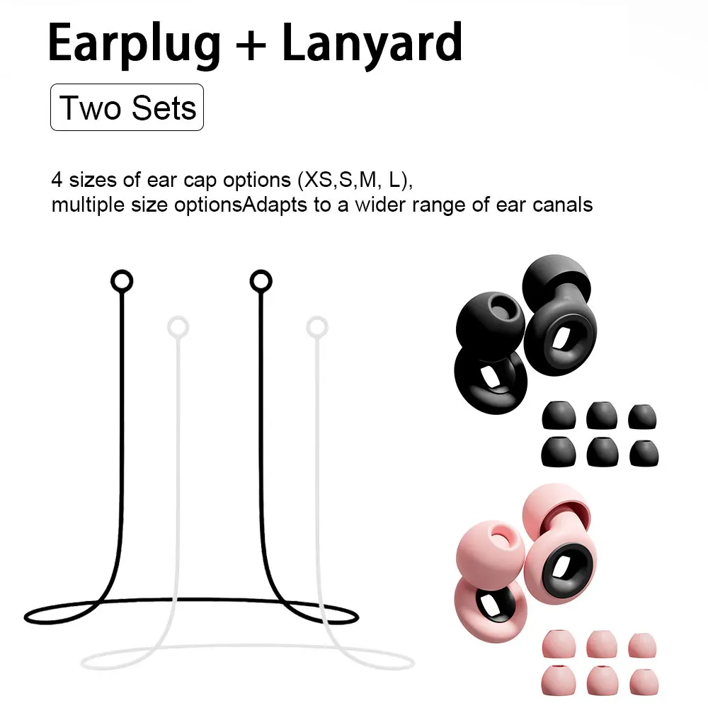 Flight Travel Earplug Set, 2 Pairs Ear Plugs plus 2Pcs Silicone Anti Lost Cords, Relieve Ear Pressure,for Sleeping, Swimming