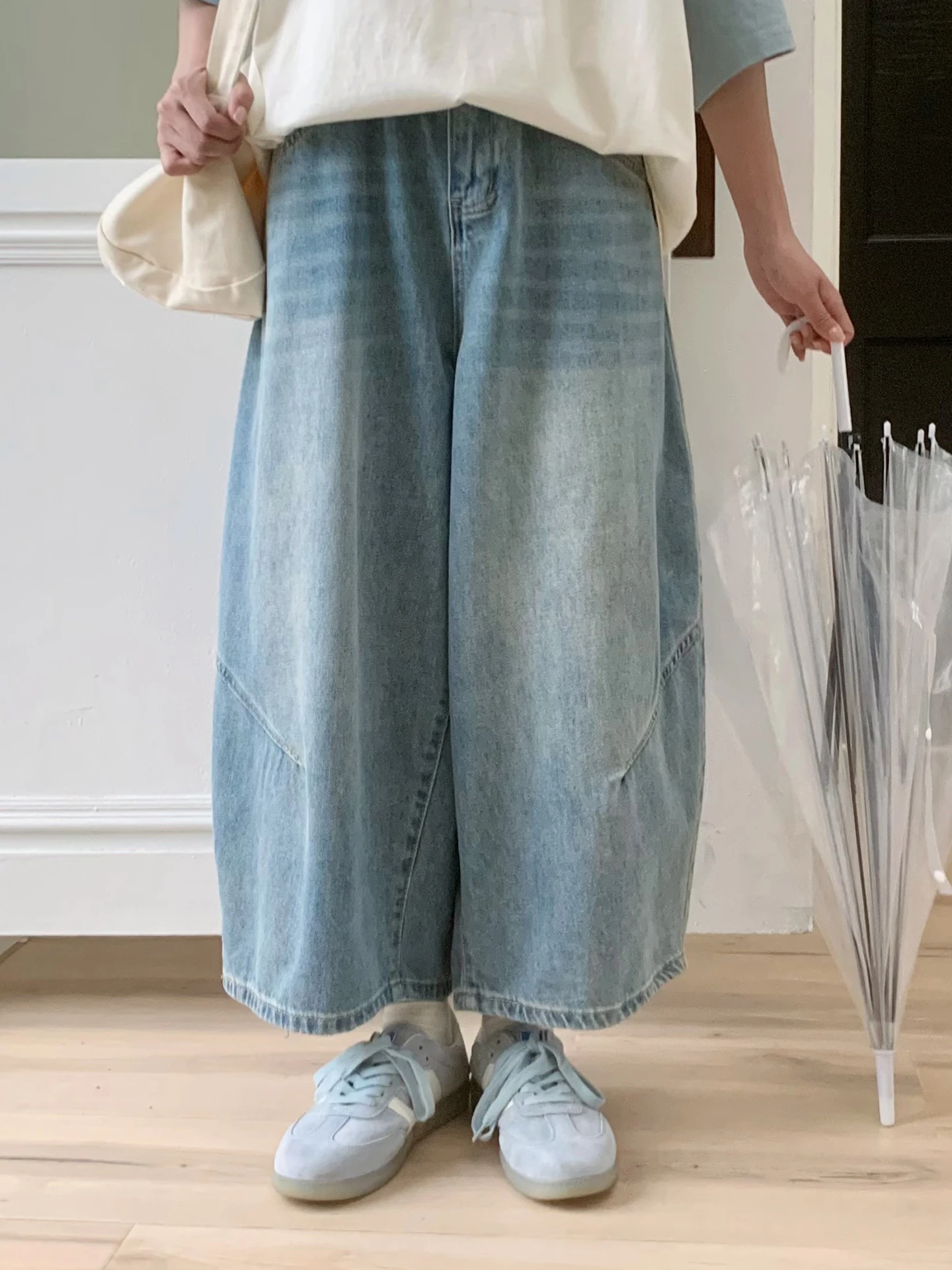 

Тонкие джинсы с высокой талией и широкими штанинами для женщин, летние, из тонкой хлопково-полиэстеровой смеси, дышащие, удобные, прямого кроя, повседневные брюки