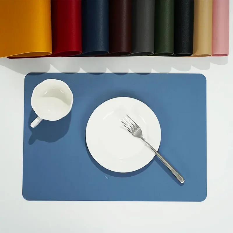 Nordic Ins 2-Layer Leather Placemat Heatproof Waterproof Oilproof for Hotel Home Dining Heat-Resistant Easy Clean Solid Color