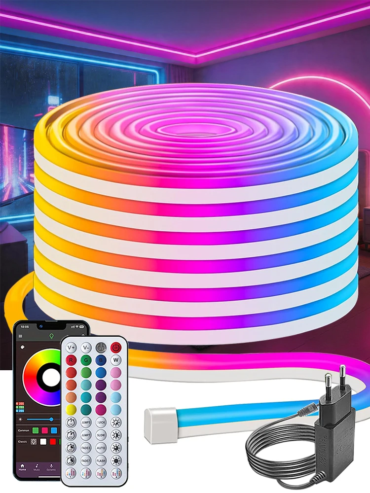 Neon-LED-Lichtstreifen, flexible Neon-Seilbeleuchtung, Musik-Synchronisation, APP-Steuerung, für Heim-, Schlafzimmer- und Außendekoration