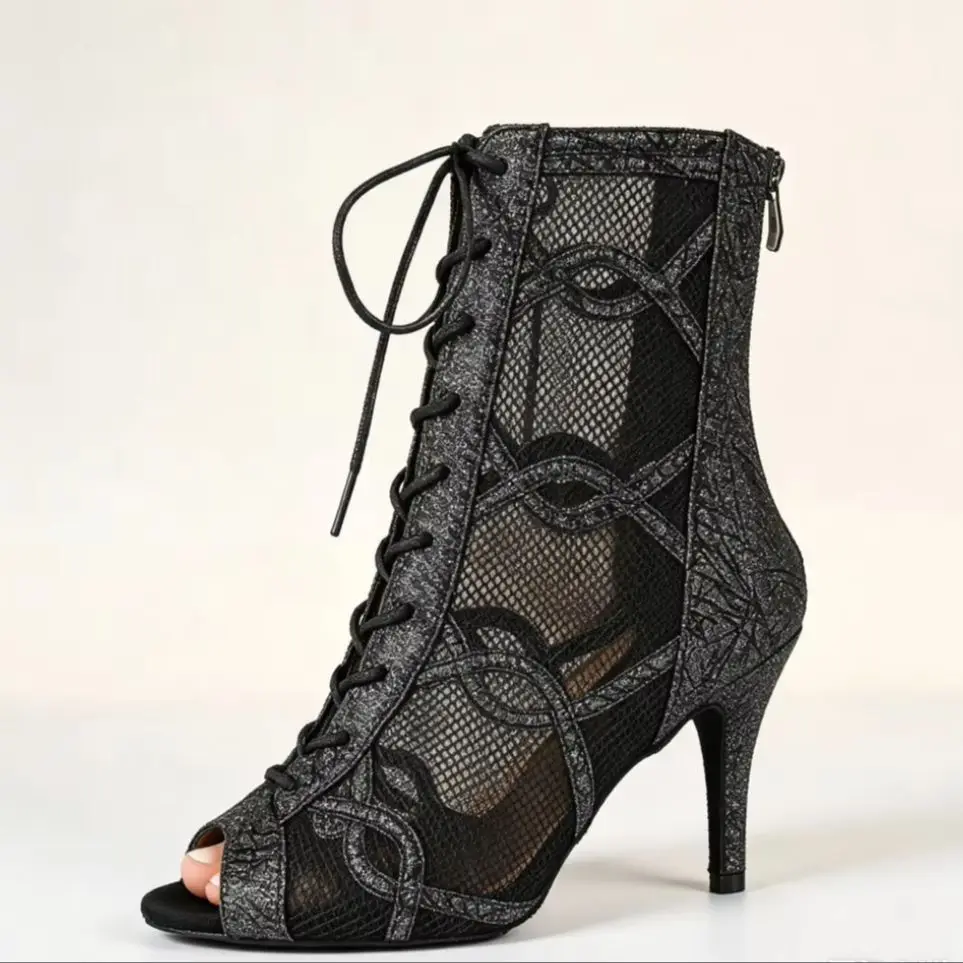bottes-de-danse-latine-a-bout-ouvert-pour-femmes-evk-en-maille-noire-a-lacets-avec-fermeture-eclair-au-dos-talon-haut-pour-salsa-tango-danse-de-salon-competition
