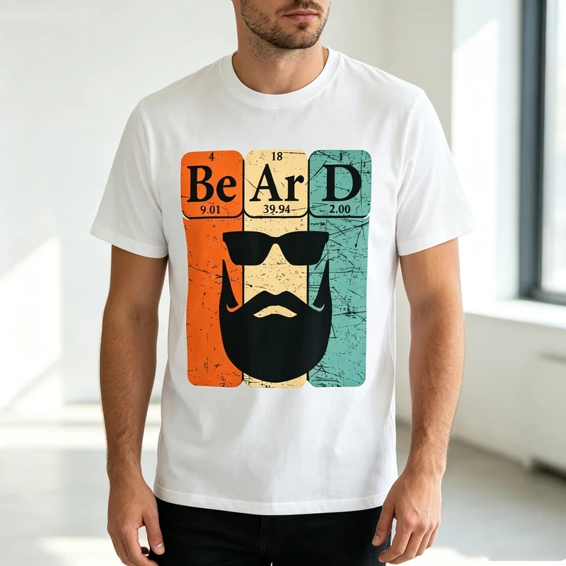 Funny Beard Element Tee Vintage Chemistry Print 100%Cotton Mens Wommen Short Sleeve Streetwear Unisex  Oversized T Shirt Y2k Top