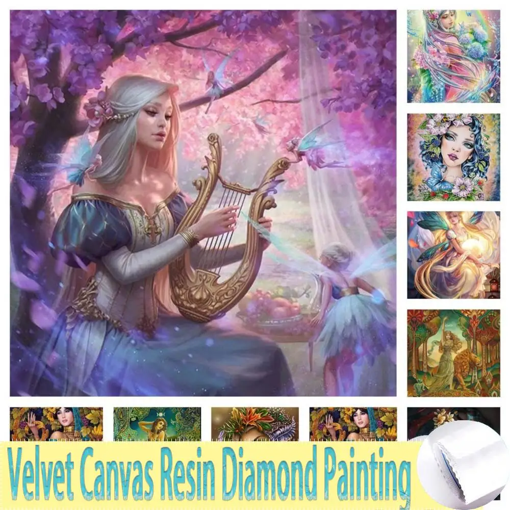 Fairy Velvet Canvas Resin Diamond Painting Girl 5D Embroidery Full Drill Mosaic Cross Stitch Set Home Decor Magic Elves Photo