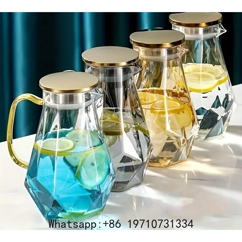 1PCS Diamond Texture Glass Teapot Set Hot Cold Water Kettle Water Jug Transparent Coffee Pot Home Water Carafe Glass Pitcher