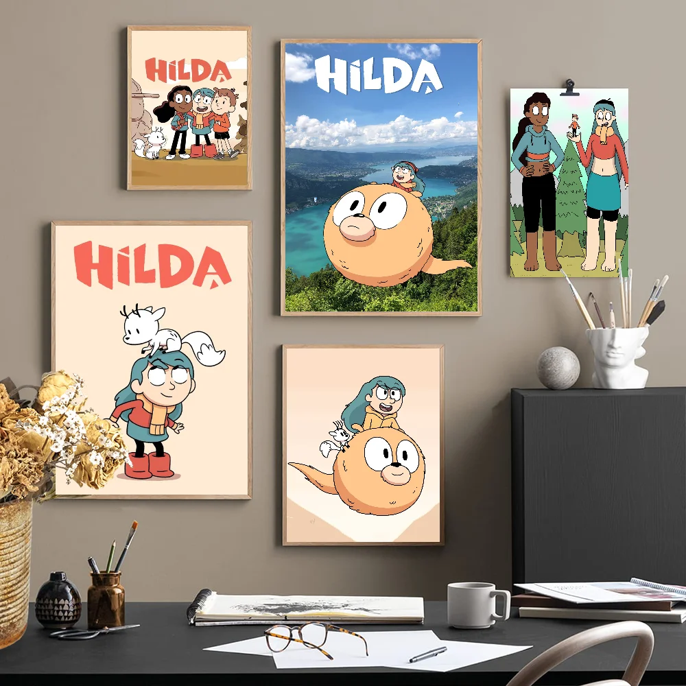 H-Hilda Cartoon Girl Whitepaper Poster Waterproof Paper Sticker Coffee House Bar Aesthetic Art Wall Painting