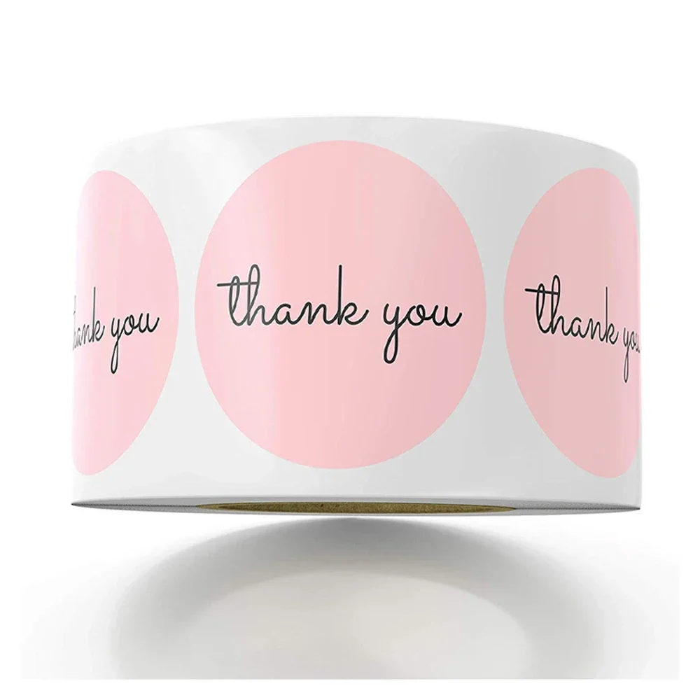 Thank You Sticker Envelope Seal Scrapbook Sticker - Pink Heart Cute Round Sticker