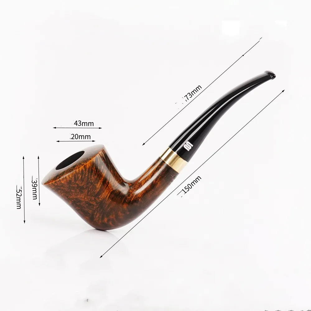 Handmade Briar Pipe Dark Carved Tobacco Pipe Horn Ring Decoration Black Cumberland Mouth Father Christmas Gift 9mm pipe channel