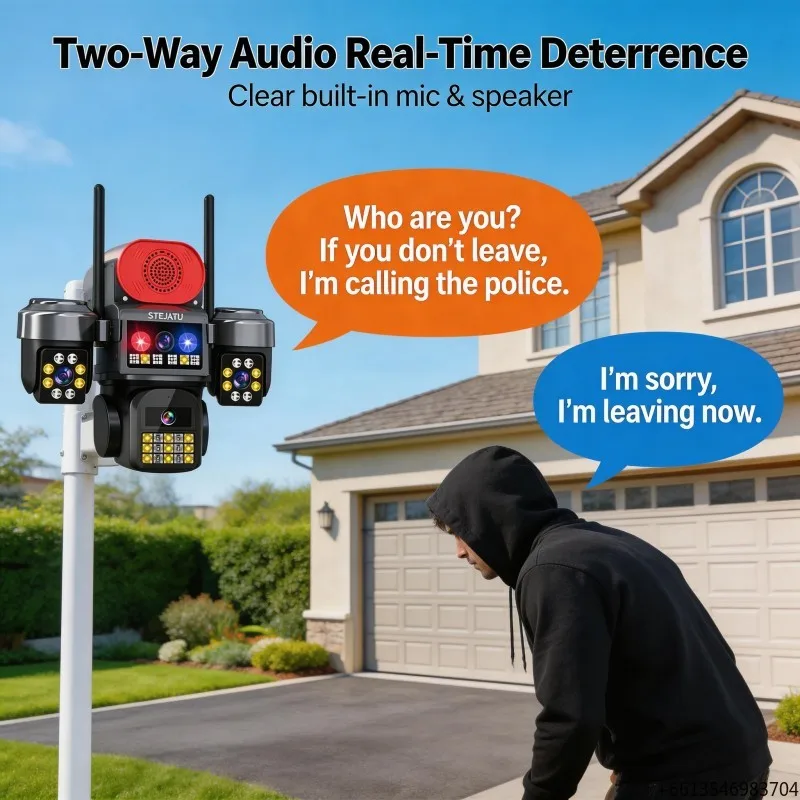 Triple Screen High Definition 6MP 355 Degree Pan Tilt Zoom Spotlight Sound Light Alert Outdoor Security CCTV Camera
