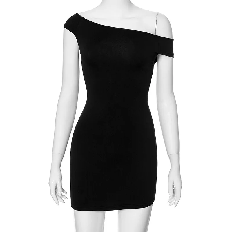 2025 czarna sukienka damska z odkrytymi ramionami moda bez rękawów Bodycon Mini sukienka na imprezę letnie seksowne modne stroje w magazynie