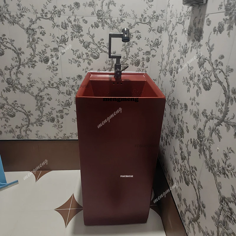 

French Vintage Ceramic Bathroom Sinks Integrated Floor-standing Art Basin Home Bathroom Accessories Designer Pedestal Washbasin