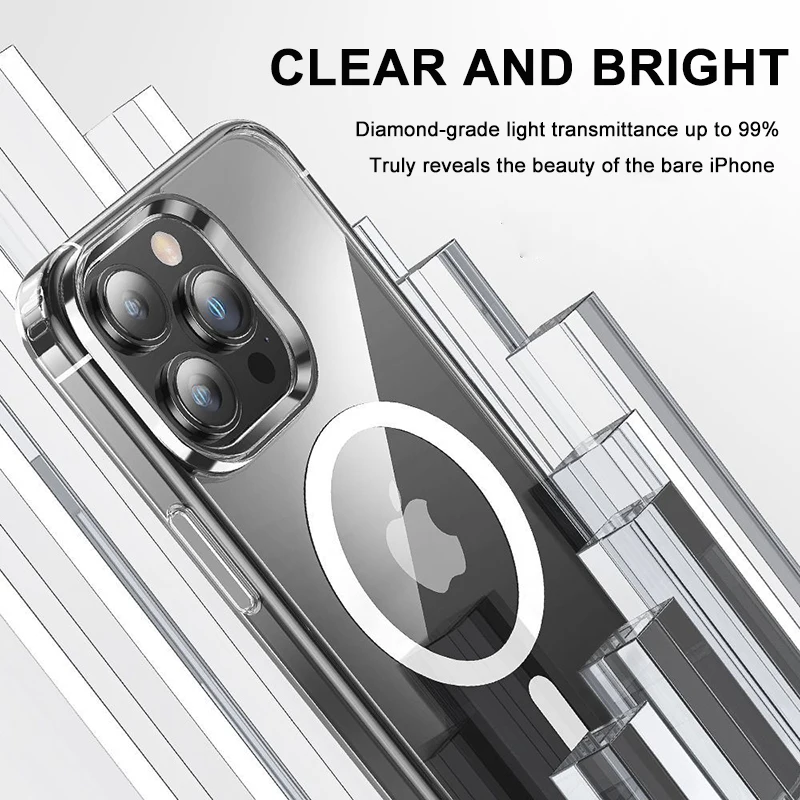 For Magsafe Magnetic Wireless Charging Case For iPhone 11 12 13 15 14 Pro Max Mini 7 8 Plus XR X XS Max Clear Acrylic Cases