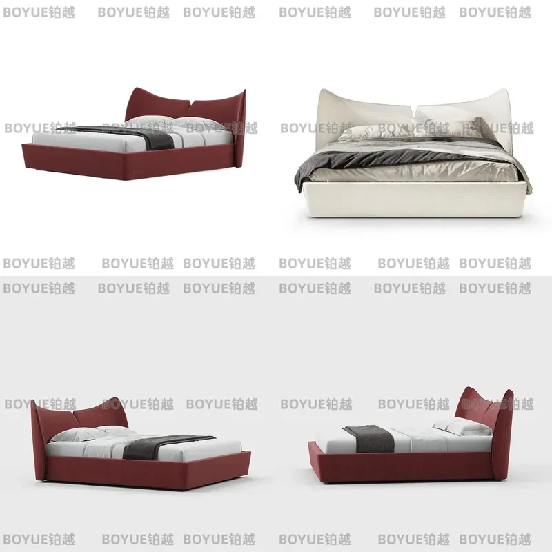 Modern French Minimalist Mermaid Upholstered Bed Double Size Fabric Frame for Master Bedroom Large Apartment Gaming Setup