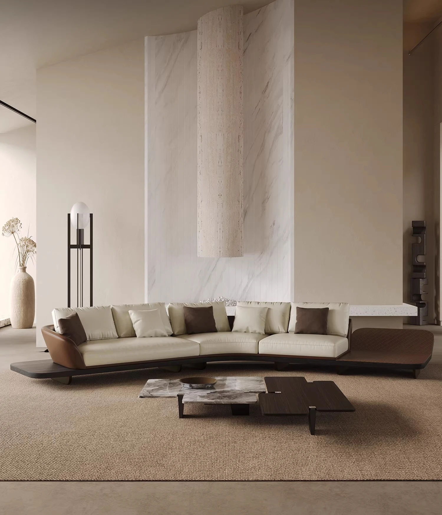 Italian light luxury leather drift curved sofa large apartment villa high-end living room large flat layer designer leather art