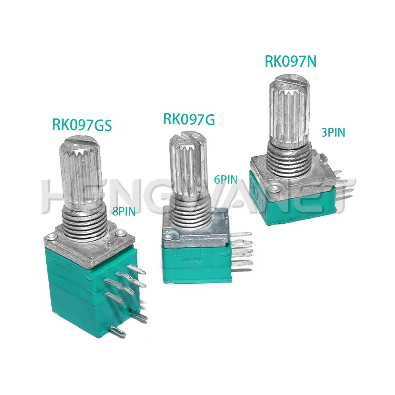 5pcs 15mm 3/6/8pins Shaft RK097 RV097NS B5K B10K B50K B100K B500K Audio Amplifier Sealed Linear Volume Potentiometer Resistor