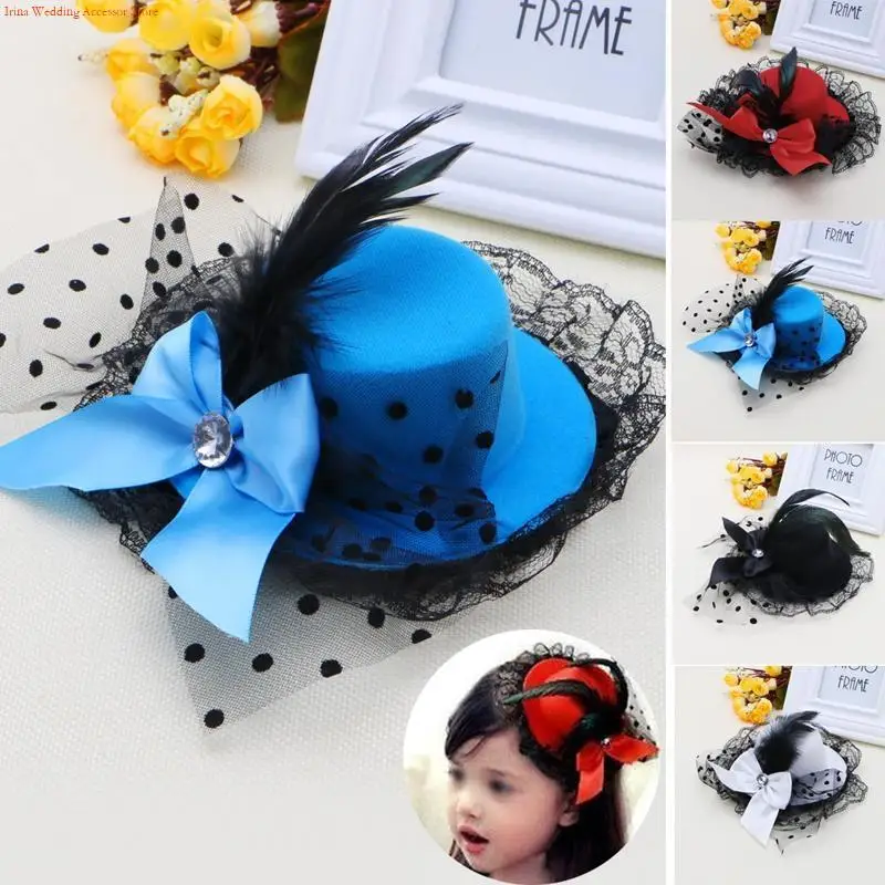 G92D New Women Bow Hair Clips Lace Mini Top Hat Fancy Fascinator Party