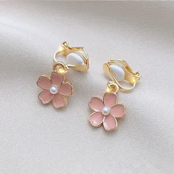 Fashion Tassel Ear Clip Non-Pierced Female Korean Style Fairy Butterfly Ear Clips Cute Sakura Flower Clip on Earrings Jewelry