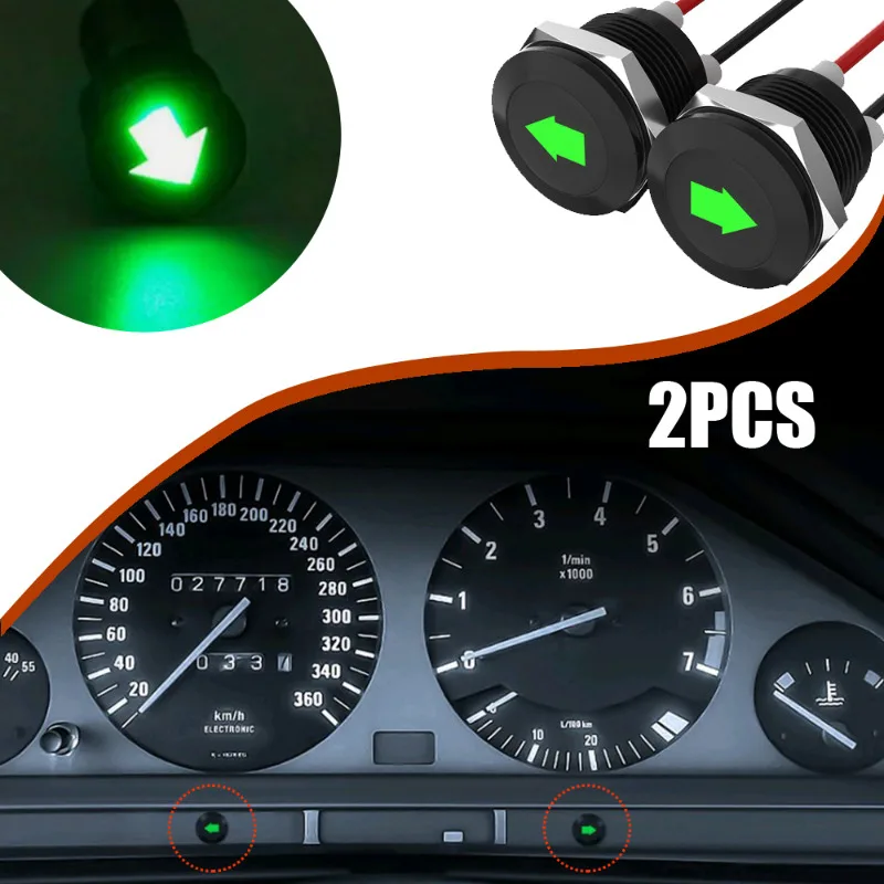 

2pcs Auto Accessories Car Indicator Light Turn Signal LED Green Single Arrow Symbols Car Dash Light Universal with Wire Lead