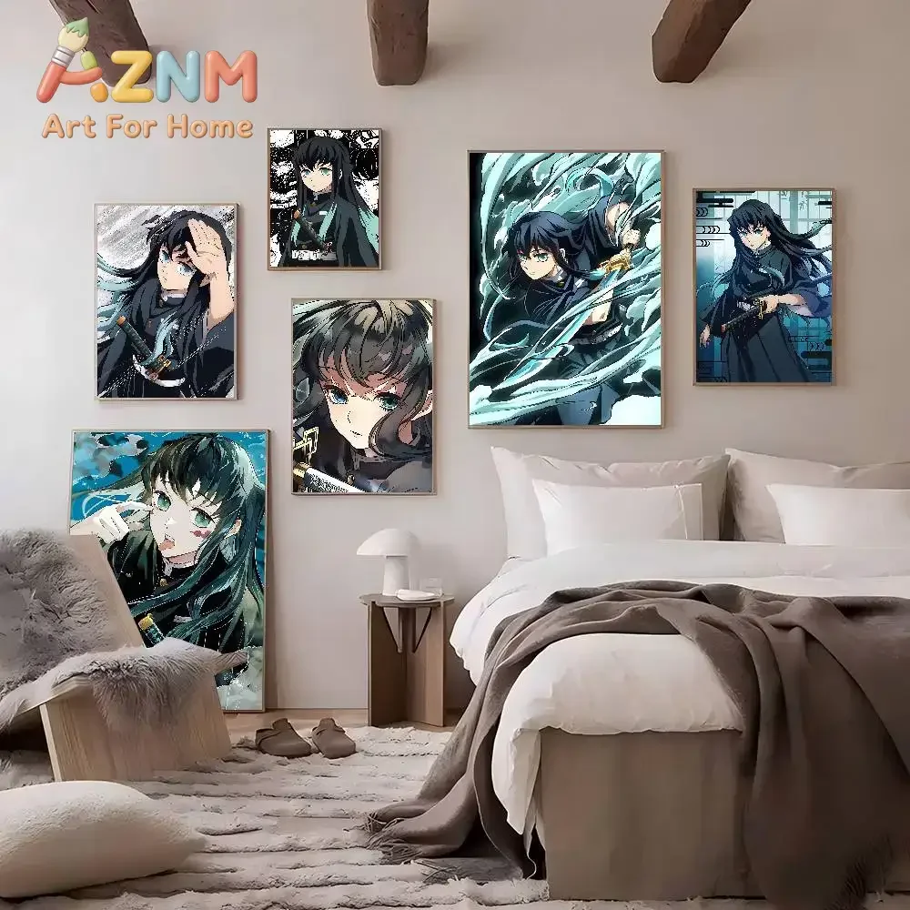 AZNM Demon Slayer Tokito Muichiro Anime Canvas Wall Art Frameless Print Poster for Home Bedroom Living Room Wall Decor