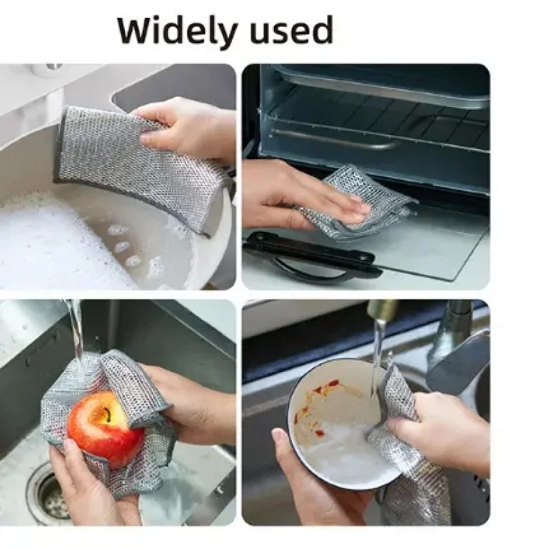 1-10pcs 다목적 와이어 청소 천 주방 식기 세척 천 새로운 팬 냄비 요리 넝마 습식 ... - 4