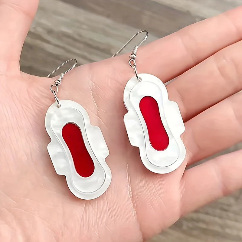 YAOLOGE Simulation Creativity White Tampon Earrings Interesting Abstract Sanitary Towel Design Women\'s Novel Acrylic Eardrop