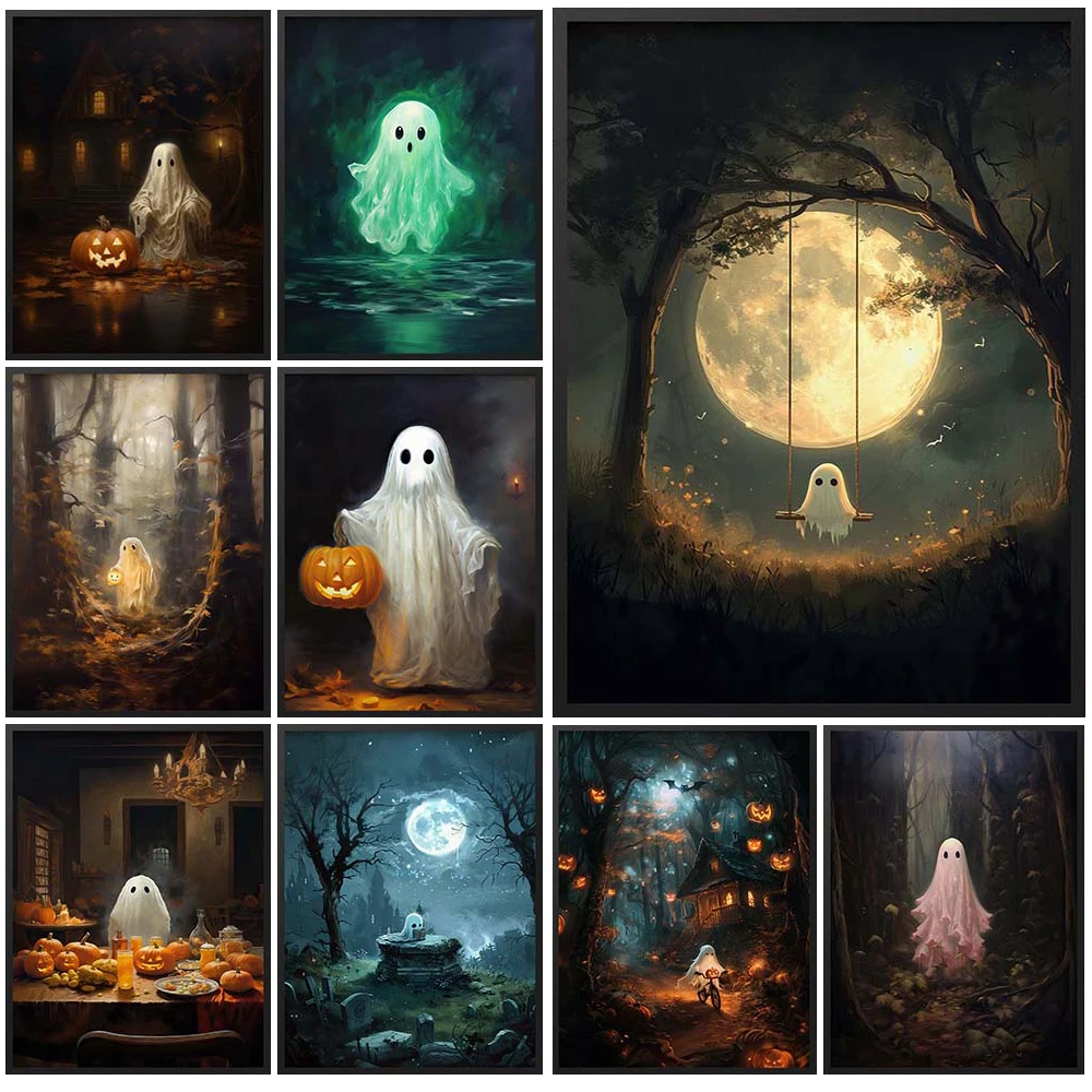 

Funny Ghost Halloween Day of the Dead Prints Wall Pictures For Living Room Decor Poster Wall Art Canvas Painting Unframed