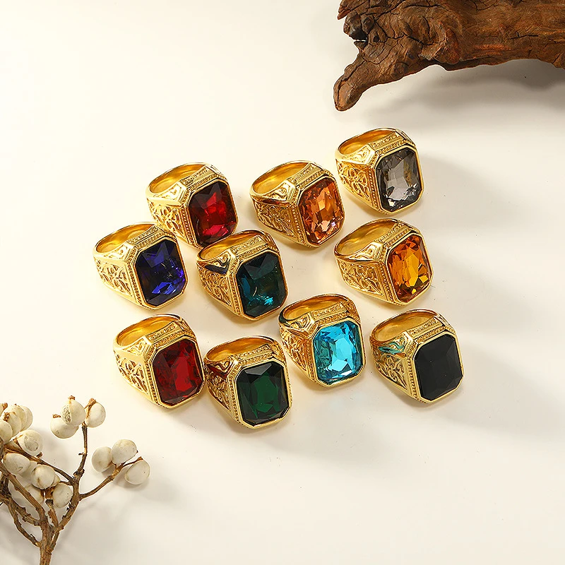 High Quality Blue/Black/Red Stone Rings for Men Women Punk Hip Hop Stainless Steel Ring Fashion Charm Jewelry Gift Dropshipping