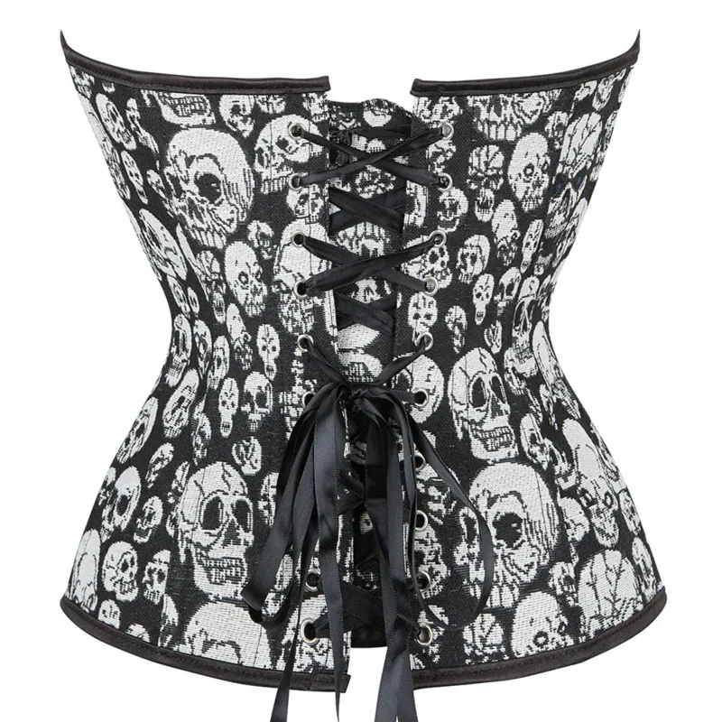 Corsés sexys con estampado de calavera para mujer, corpiño de talla grande, disfraz burlesco, lencería gótica Vintage, Korsett exótico