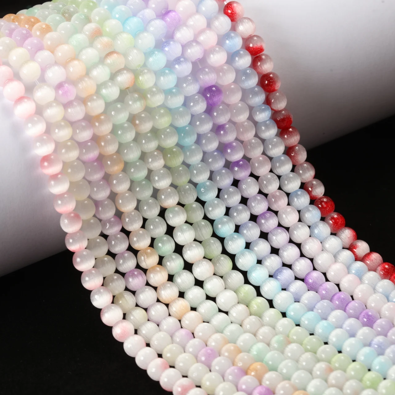 New 4/6mm Cat Eye Stone Beads For Jewelry Making Violet Loose Shiny Round Beaded DIY Bracelet Earrings Necklace Needdlework
